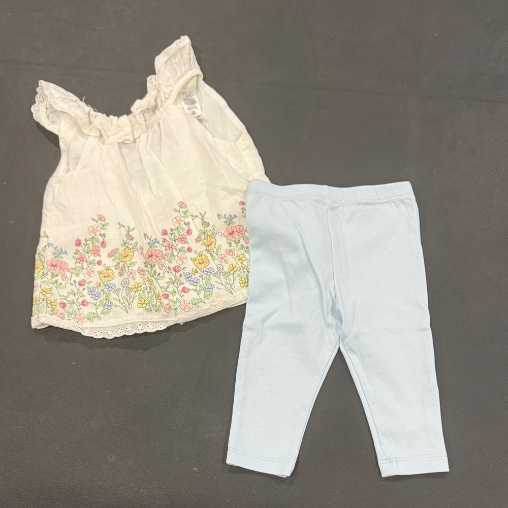 Little Me Cream Floral Top and Blue Leggings Set